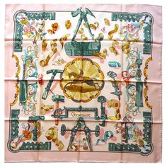 HERMES Scarf Copeaux by Caty Latham, Never Worn, only one single edition in 1998 Exquisite Pale Pink Background, Soft Gray Blue and Gold Pattern CONDITION : Pristine Condition ! Never worn ! Care Tag attached, 100% Silk Twill, no box Size : around 35"X35" (90x90cm) Very Hard to find in such a Great Condition ! Perfect for Framing, highly collectable ! I am based in France and am a long time Hermes and fashion jewelry collector, you can buy with confidence. I am used to ship overseas, be sure you Hermes Scarf, Gold Pattern, Silk Twill, Silk Scarves, Pink Background, Egift Card, Scarf Print, Scarf Shawl, Silk Printing