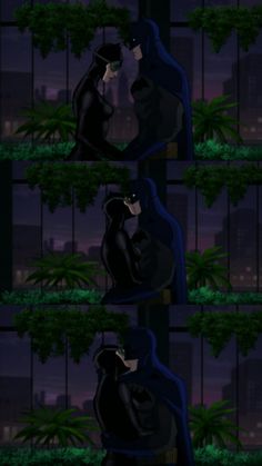 batman and catwoman kissing in the dark