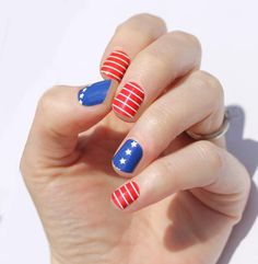 Short Nails For Kids, July 4th Nails, 4th Nails, Fun Summer Nails, Gel Nails At Home, Striped Nails