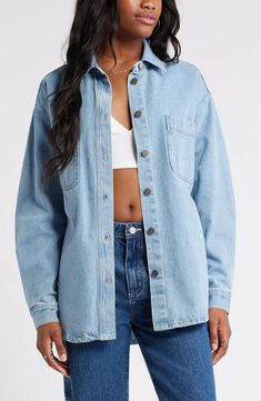 BP. Oversize Denim Shirt Jacket | Nordstrom Denim Shirt Jacket, Oversized Denim Shirt, Light Wash Denim, Light Denim, Denim Shirt, Denim Wash, Shirt Jacket, Not Available, Top Brands