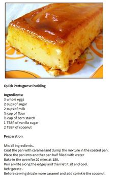 a recipe for caramel pudding with instructions on how to bake it in the oven