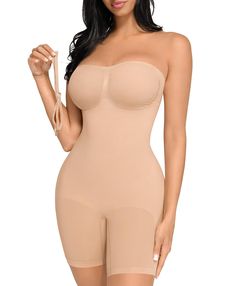 PRICES MAY VARY. Removable Straps Design: Featuring a strapless neckline, this bodysuit comes with matched colors and clear adjustable straps, allowing you to style it in multiple ways: strapless, conventional, cross-back, clear shoulder straps, or halter look. NO Curling & Rolling Design: This bodysuit using anti-slip gel strip and steel bones to prevent rolling. Anti-slip gel strip on the top to keep it from rolling down. 2 Steel bones under armpits on both sides to prevent curling. Mid thigh Strapless Shaping Bodysuit With Built-in Bra, Solid Strapless Smoothing Bodysuit, Strapless Smoothing Bodysuit Shapewear, Strapless Smoothing Shapewear Bodysuit, Strapless Stretch Shapewear Bodysuit, Strapless Shapewear Bodysuit With Lined Body, Strapless Shaping Bodysuit Shapewear, Strapless Shaping Bodysuit, Strapless Shapewear Bodysuit With Built-in Bra