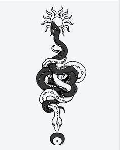 a black and white drawing of a snake