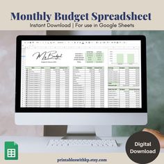 computer monitor showing a minimalist google sheets monthly budget spreadsheet. Minimalist Budget, Spreadsheet Budget, Budget Monthly, Budget Sheet, Monthly Budget Spreadsheet, Monthly Bills, Monthly Bill, Budget Sheets