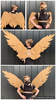 Cardboard Bird Wings, Cardboard Crafts Cosplay, Make Wings Diy, Paper Wings Diy, Ideas Con Carton Manualidades, Cardboard Mask Template, Bird Wings Diy, Cosplay Cardboard, Cool Cardboard Crafts