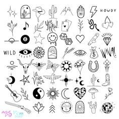 a collection of hand drawn symbols