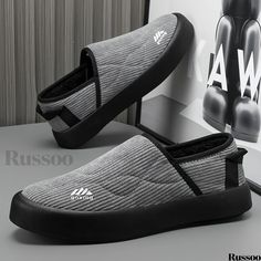 Russoo - Classic Mens Thermal Casual Shoes: Solid Vintage Design, Comfortable Soft Sole, Non-Slip for Winter Wear Comfortable Gray Slip-ons With Flat Heel, Comfortable Slip-on Winter Sneakers, Winter Slip-on Sneakers With Textured Sole, Winter Slip-ons With Rubber Sole, Gray Slip-resistant Round Toe Slip-on Sneakers, Leisure Slip-ons With Cushioned Footbed And Round Toe, Gray Closed Toe Casual Slippers, Gray Non-slip Slip-ons With Round Toe, Casual Non-slip Low-top Slippers