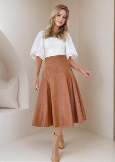 Lasaky - Tailored High-Waisted Leather Mini Skirt with Umbrella Shape Design Pu Leather Skirt, Leather Pleated Skirt, Umbrella Skirt, Midi Flare Skirt, Mini Robes, Style Upgrade, Khaki Dress, Denim Midi Skirt, Leather Mini Skirts