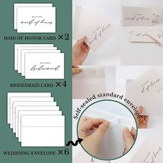 the instructions for how to make wedding cards with envelopes and handwritten calligraphy