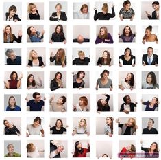 a collage of many different people making the number one sign with their hands in front of them