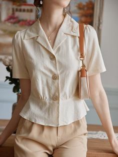 Blouse Simple, Beige Blouse, Women Blouses Fashion, Simple Retro, Simple Blouse, Clothing Retail, Vintage Blouse, Chiffon Long Sleeve