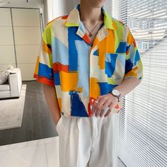 Wiaofellas - Men Street Fashion Summer Daily Shirt Hawaiian Print Casual Loose Shirts Korean Short Sleeve Beach Loose Streetwear Tops Loose Streetwear, Shirts Korean, Korean Short, Korean Shorts, Men Street Fashion, Streetwear Tops, Blazer Shirt, Hot Jeans, Street Style Summer