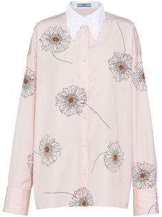 Prada Gerbera-print Cotton Shirt - Farfetch Versace Outfit, Yoko London, City Dress, Demi Fine Jewelry, Summer Beach Wear, Lady Dior, All Fashion, Denim Dress, Printed Cotton