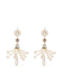 Ivory Swarovski crystal/pearls pearl-detail chandelier earrings from BIYAN featuring pearl detailing, Swarovski crystal embellishment, chandelier design and hook fastening. Sold in pairs.. | Biyan Pearl-Detail Chandelier Earrings Luxury Dangle Earrings With Pearl Embellishments, White Crystal Embellished Earrings, White Pearl Chandelier Earrings, Luxury White Pearl Embellished Earrings, Luxury Pearl Chandelier Earrings, Ivory Earrings, In Pairs, Chandelier Design, Crystal Embellishment