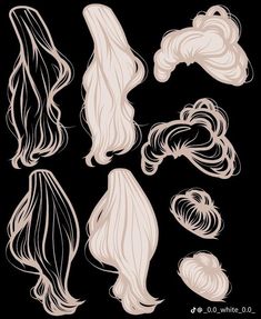 different types of hair on a black background