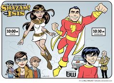 an image of some cartoon characters in the style of shazam and siss