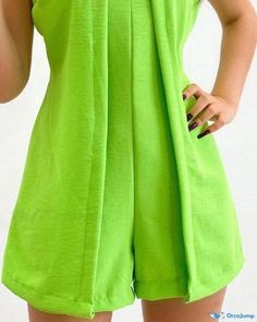 Orcajump - Elegant Short-sleeved Jumpsuit in Stylish Solid Color with Round Neck Casual Green Solid Color Jumpsuits And Rompers, Green Short Sleeve Jumpsuit With Pockets, Green Short Sleeve Jumpsuits And Rompers, Short Sleeve Stretch Jumpsuits And Rompers With Pockets, Casual Green Stretch Jumpsuits And Rompers, Trendy Green Solid Color Jumpsuits And Rompers, Green Cotton V-neck Jumpsuit, Green V-neck Cotton Jumpsuits And Rompers, Green V-neck Cotton Jumpsuit