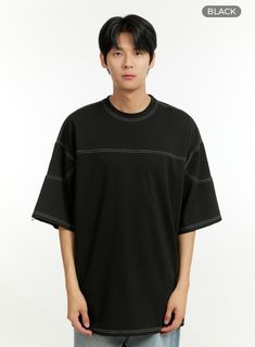 Product Detail Style : Street Occasion : Back to school Type : Men, TShirts Detail : Stitch Print : Solid Material : Cotton Sleeve : Short sleeve Neck : Round neck Fit : Oversize fit Cotton100 Color : White, Black Made in Korea Model Size Model is wearing size M/L and the color White. Height : 6'0" | 184cm / Top : L / Bottom : XL (32 inch) .prddescription table, .prddescription td, .prddescription th { border : 1px solid black; border-collapse : collapse; padding: 10px; } Size(Inch) Size Shoulde Casual Cotton Shirt With Contrast Stitching, Black Short Sleeve Shirt For College, Sporty Crew Neck Top With Contrast Stitching, Oversized Half Sleeve Tops For Streetwear, Black Urban T-shirt With Drop Shoulder, Casual College T-shirt With Relaxed Fit, Urban Black Drop Shoulder T-shirt, Black Drop Shoulder Urban T-shirt, Casual College T-shirt Relaxed Fit