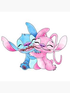 two cartoon characters hugging each other with their eyes closed