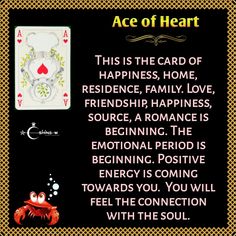 an ace of heart card with the words, this is the card of happiness, home,