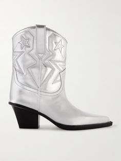 EXCLUSIVE AT NET-A-PORTER. Western-inspired boots are huge this season and Paris Texas has a variety to choose from. Crafted in Italy from padded silver leather, this ankle pair is embroidered and debossed with stars - a nod to 'The Lone Star State' nickname. They have classic pointed toes and stacked 60mm Cuban heels for just the right amount of lift. Texas Boots Women, Grey Leather Boots, Star Boots, Texas Star, Chrome Silver, Cuban Heels, Paris Texas, Western Boots Women, Leather Cowboy Boots