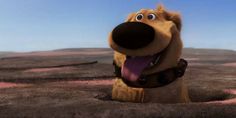 a cartoon dog with its tongue out and mouth wide open, sitting in the desert