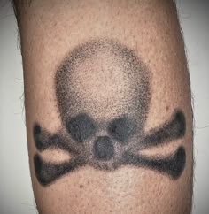 a skull and crossbones tattoo on the leg