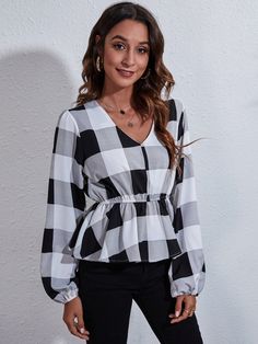 Why settle for a boring top when you can rock this Briar Ruched V-Neck Blouse? With its flattering v-neck design and ruched detailing, this top will elevate your style game. Available in multiple colors, you'll never run out of options to spice up your wardrobe. Go ahead and add some flair (and comfort) to your wardrobe with this must-have blouse. Fit: True to size Features: Ruched Sheer: Opaque Stretch: Slightly stretchy Material: 100% polyester Material composition: 100% polyester Care instruc Casual Blouse Women, Lantern Sleeve Top, Metallic Leggings, Liquid Leggings, Solid Leggings, Custom Leggings, Printed Pencil Skirt, Dressy Tops, Black & White