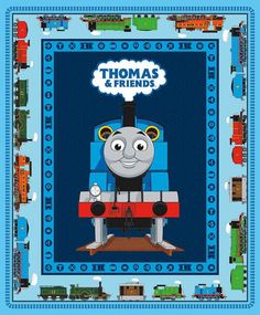 a thomas the train poster on a blue background