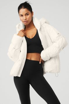 Aspen Love Puffer Jacket - Ivory | Alo Yoga Yoga Jacket, Bungee Cords, Trendy Jackets, Oversized Jacket, Back Women, Sweaters Knitwear, Alo Yoga, Puffer Coat, Outerwear Women