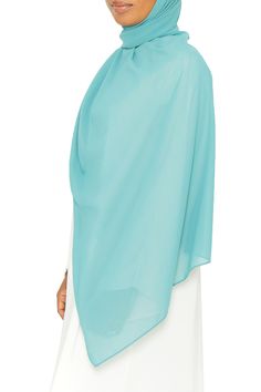 Essential Hijab Sea Breeze | Al Shams Abayas 2 Long Blue Khimar For Eid, Solid Color Chiffon Hijab In Modest Style, Solid Chiffon Hijab Modest Style, Modest Solid Color Chiffon Hijab, Blue Semi-stitched Chiffon Dupatta, Blue Chiffon Scarf, Chiffon Hijab Colours, Chiffon Hijab Scarfs, Garment Workers