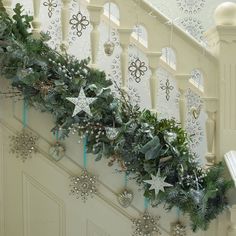 christmas garland on the banisters and stairs