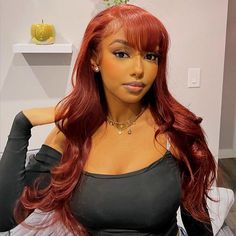 Red Hair Bangs Black Women, Ginger Wig With Bangs, Red Bob With Bangs, Red Ginger Hair, Auburn Wig, Red Frontal Wig With Bangs, Copper Red Hair Color, Red Wig, Color Wigs For Black Women