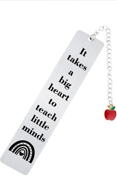 it takes a big heart to teach little minds bookmark with apple charm on chain