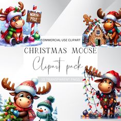 christmas moose clipart pack for commercial use