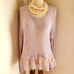 Great For Layering, This Is A Sheer Peplum Sweater By American Eagle Outfitters Trimmed With Lace. Fabric Is Sheer With Dots. Size Xs But Has An Oversized Fit. Never Worn. Pristine Condition. Measures 22" Long In Front. Bust Measures 38" With Stretch. From Smoke Free Home. Lavender Top For Layering In Fall, Lavender Top For Fall Layering, Lavender Tops For Fall Layering, Purple Top For Spring Layering, Lavender Tops For Spring Layering, Peplum Sweater, Lace Fabric, Colorful Sweaters, American Eagle Outfitters