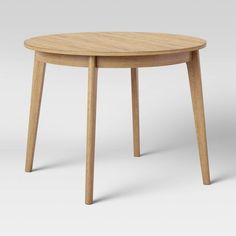 a round wooden table with two legs