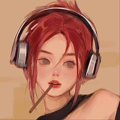 a woman with headphones on her face