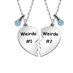 PRICES MAY VARY. ❤ Design - " Weirdo #1 and Weirdo #2 " The perfect necklace for two best friends, also can be given to two sisters, mother and daughter, aunt and niece, boyfriend and girlfriend, lovers. Even though you are far apart, your hearts are still together. ❤ Material - High quality durable stainless steel, high polished finish and crystal rhinestone, durable and color brilliancy, not rust, no tarnish, no fade or change colors. ❤ Perfect Gift Occasion - The Creative gifts for Best Frien Aunt And Niece, Bff Jewelry, Boyfriend And Girlfriend, Bff Necklaces, Friend Jewelry, Two Best Friends, Friendship Necklaces, Friend Necklaces, Two Sisters