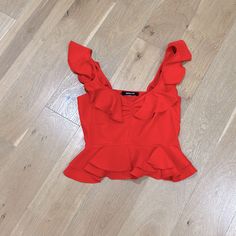 New With Tags Small Sugar Lips Red Blouse Trendy Red Top With Ruffles, Red Tops For Summer Party, Trendy Red Ruffled Blouse, Chic Red Ruffled Top, Red Sleeveless Blouse For Day Out, Sleeveless Red Blouse For Day Out, Summer Red Blouse For Night Out, Chic Red Top For Night Out, Leather Peplum