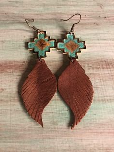 Bohemian Hand-tooled Leather Earrings, Brown Bohemian Concho Earrings, Southwestern Brown Concho Earrings, Southwestern Style Brown Concho Earrings, Handmade Southwestern Leather Earrings, Hand-tooled Brown Earrings For Festival, Brown Hand Tooled Earrings For Festival, Bohemian Leather Earrings, Handmade Leather Jewelry