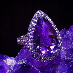 Amethyst And Pink Diamond Ring by BFJewelryEst1984 on Etsy Luxury Purple Gemstones With Halo Setting, Luxury Teardrop Gemstones, Luxury Purple Amethyst Ring With Halo Setting, Luxury Pear-shaped Gemstones For Gift, Purple Pear-shaped Amethyst Ring With Prong Setting, Pear-shaped Purple Amethyst Ring With Prong Setting, Formal Teardrop Amethyst Ring In Fine Jewelry Style, Formal Amethyst Pear-shaped Ring, Teardrop Amethyst Ring For Formal Occasions