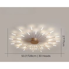 an image of a modern ceiling light fixture with dim lights in the shape of a sunburst