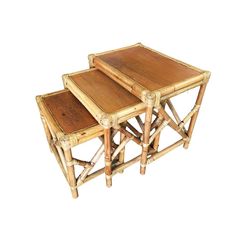 two tables made out of bamboo and wood