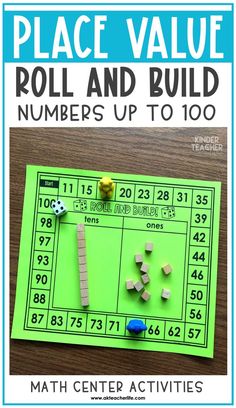 the place value roll and build numbers up to 100 is shown on a green paper