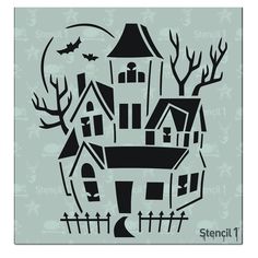 a black and white image of a house with bats