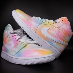 Custom Nike Air Jordan 1 mid "Cloudy pastel" unique and handpainted sneaker - hand-painted and exclusive - we only use special leather colors and finish all our customs with a special finisher that protects the colors so that the custom design will stay forever on the shoes. Custom Jordan 1, Custom Air Jordan 1, Jordan 1 Mids, Custom Jordans, Stay Forever, Leather Colors, Shoes Sneakers Jordans, Nike Air Jordan 1 Mid, Sneaker Art