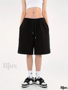 Bjux - High-Quality Drawstring Mid-Length Pants with Solid Design, Slant Pockets, and Comfortable Fit - Ideal for Casual and Sports Fashion - Womens Apparel Knee Length Pants, Womens Apparel, Casual Summer Shorts, Letter Design, Street Style Summer, Sleeveless Bodysuit, Trendy Shorts, Sports Shorts, Casual Street Style