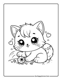 the cute little kitten is playing with her toy coloring pages for kids to print and color