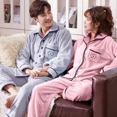 Long-sleeved couple pajamas flannel cardigan warm Pajama sets Purple Couple, Pajamas Flannel, Flannel Cardigan, Pajamas For Teens, Night Wears, Mens Pjs, Comfy Pajama, Silk Pjs, Warm Pajamas